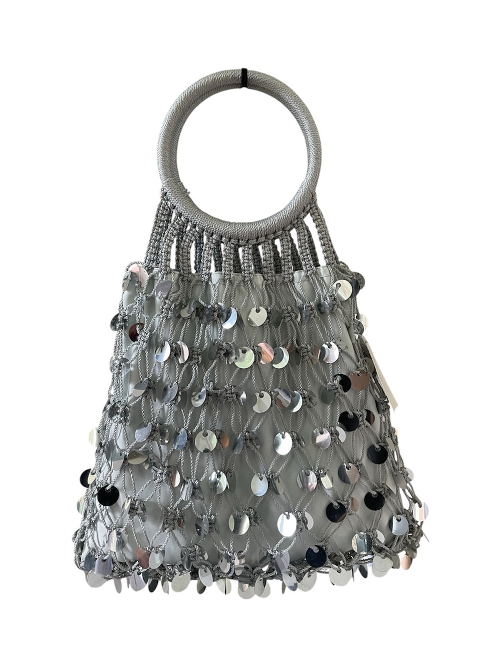 Vintage NWT DV Collection Silver Paillette Sequin Mesh Ring Handle Y2K Handbag